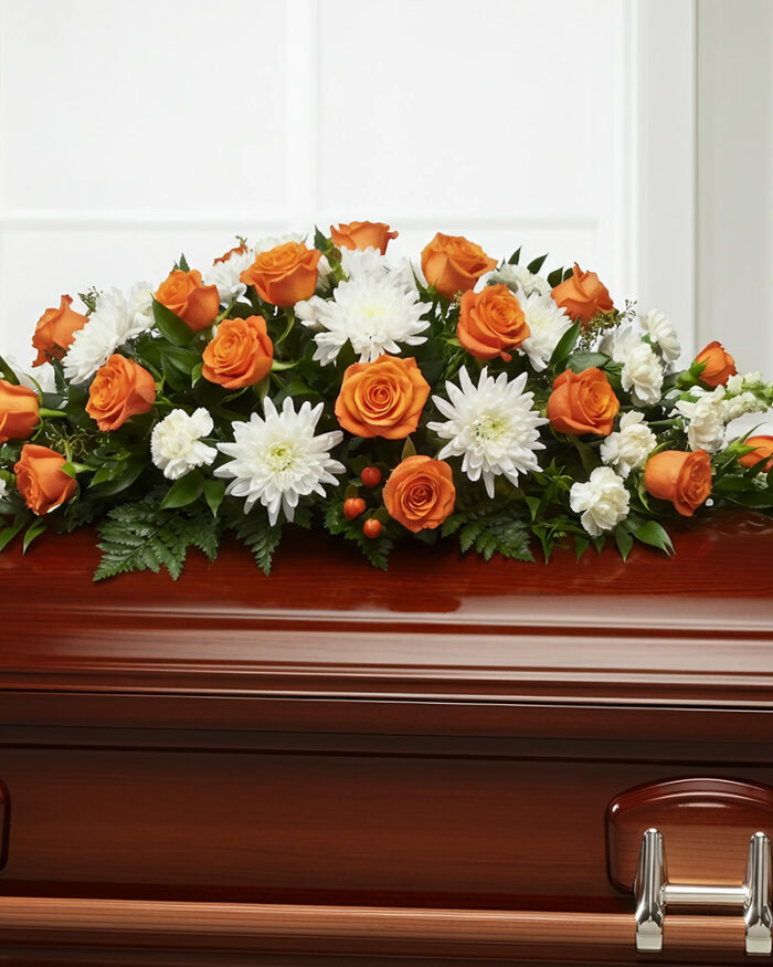 Orange & White Casket Spray