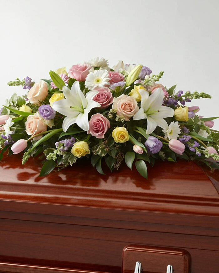 Roses, Daisies, Tulips & Lilies Casket Spray